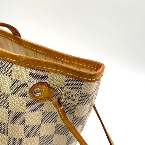 Louis Vuitton Neverfull PM Damier Azure Damier Azure Leather ×PVC White Tote - Picture 10 of 15